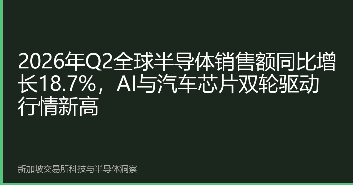 2026年Q2全球半导体销售额同比增长18.7%，AI与汽车芯片双轮驱动行情新高