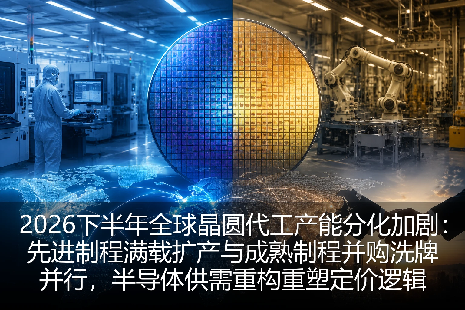 2026下半年全球晶圆代工产能分化加剧：先进制程满载扩产与成熟制程并购洗牌并行，半导体供需重构重塑定价逻辑